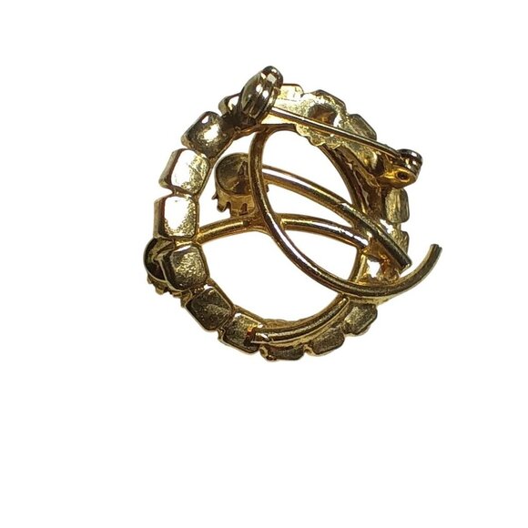 Vintage Gold-Tone Rhinestone Circle Brooch Pin - Picture 5 of 7